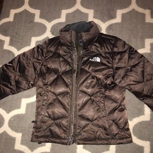 Brown North Face puffer coat